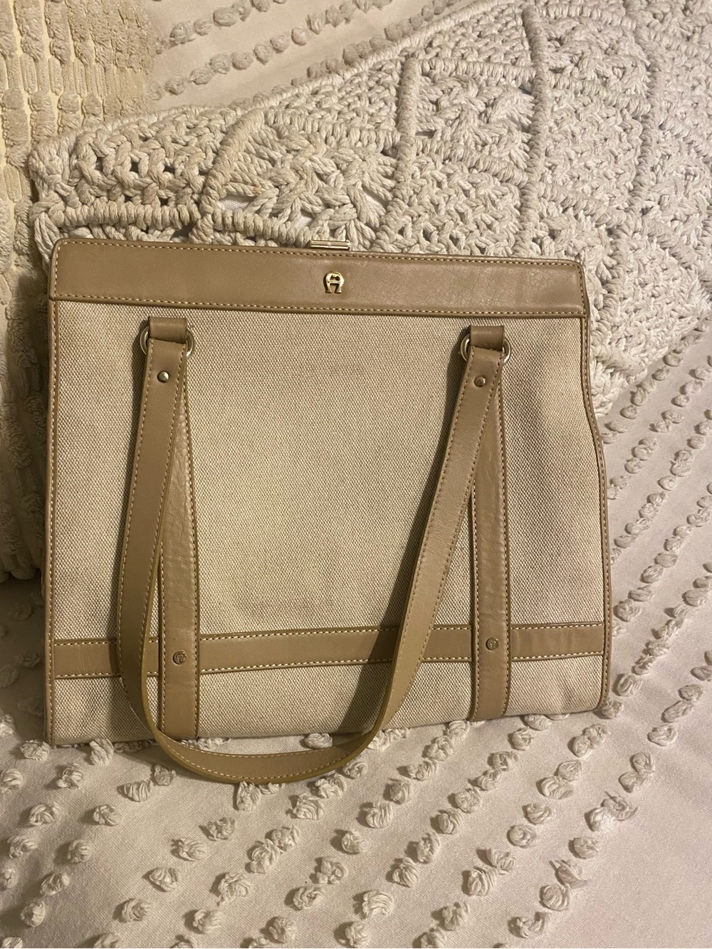 Etienne Aigner Canvas Shoulder Bag with Genuine Leather Trim